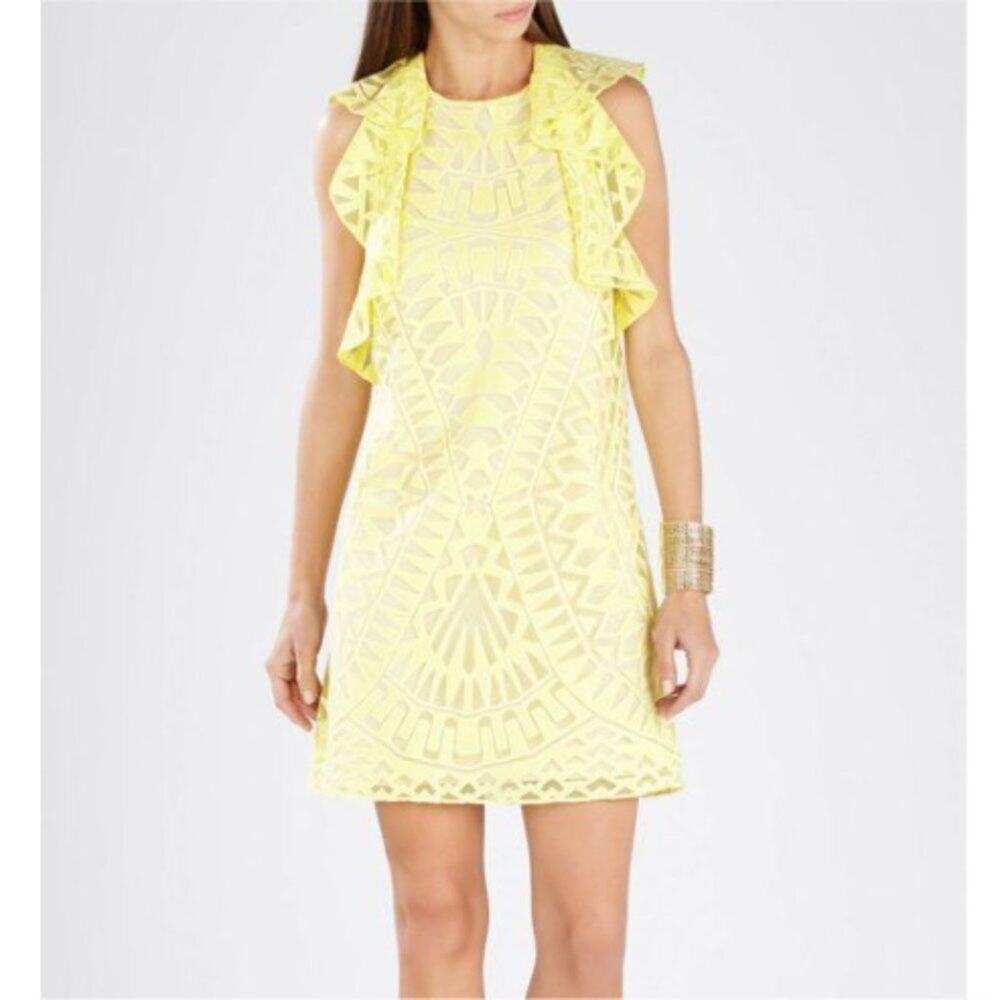 BCBGMaxazria Jenni Canary Yellow Ruffle Mini Dress
